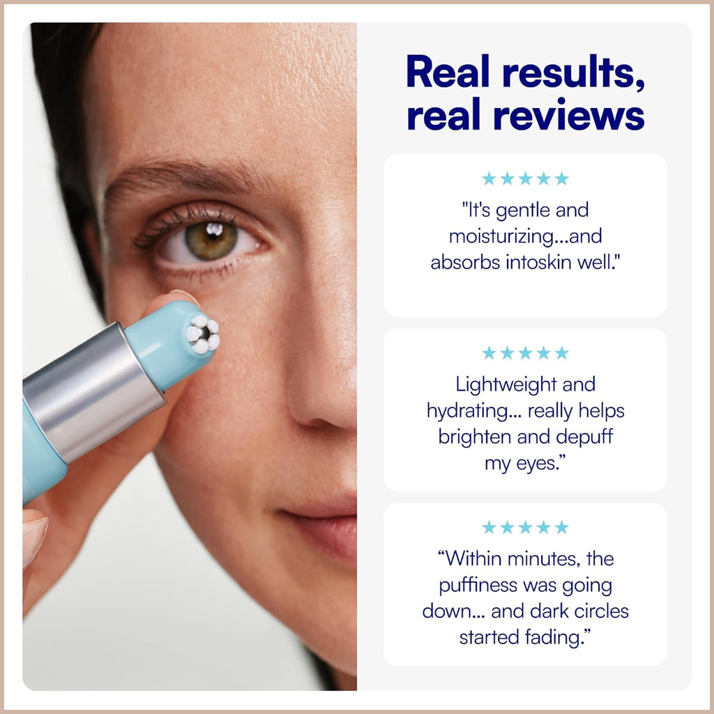 Cooling Caffeine Eye Gel Roller – Depuffing Eye Treatment for Dark Circles & Puffiness